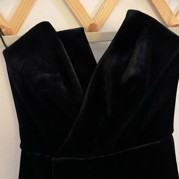 ASOS Dress Women's 2 Black Night Velvet Asymmetric Bandeau Neck Mini Lined Zip - Picture 6 of 11